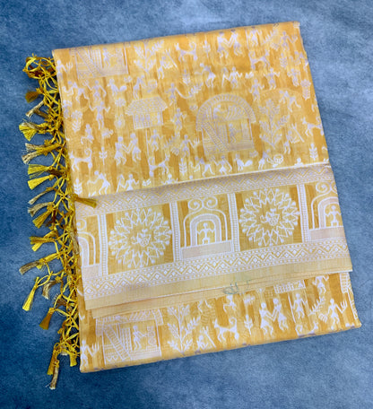 Banaras Katan Saree Yellow Colour with Katan Work Border