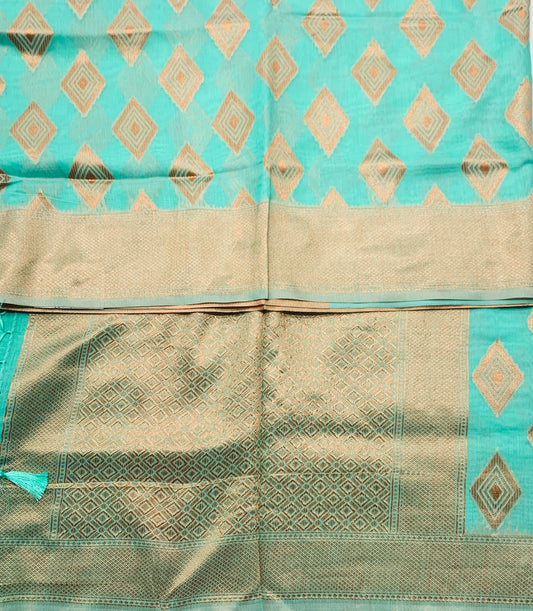 Banaras Katan Saree Sapphire Colour with Katan Work Border