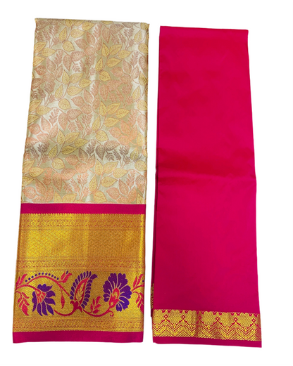 Tussar Colour Shade Vegan Silk Half Saree Contrast Border for age above 10 years