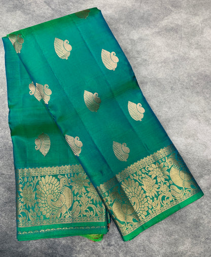 Pure Kanchipuram Silk Saree Dual Colour Shade with Self Border