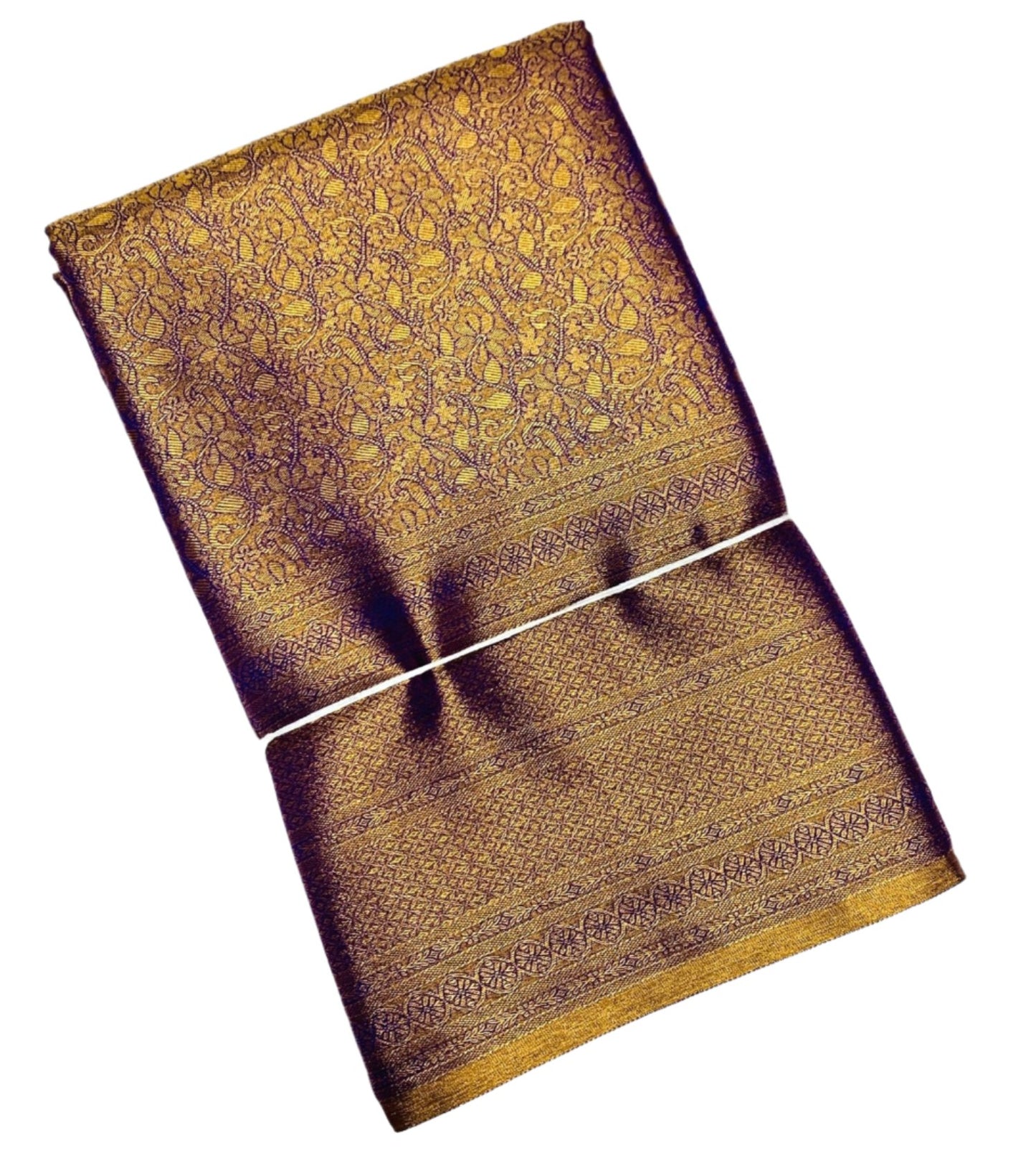 Golden and Blue Shade Soft Kanchi Tissue Pattu Saree with Self Border