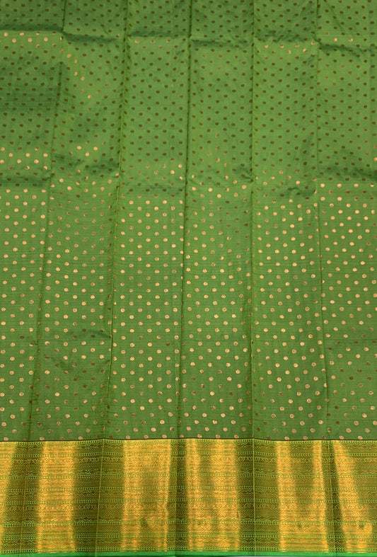 Vegan Silk Saree Olive Green Colour with Copper Border