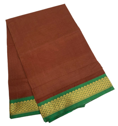 Chettinad Cotton Saree Brown Colour with Green Border