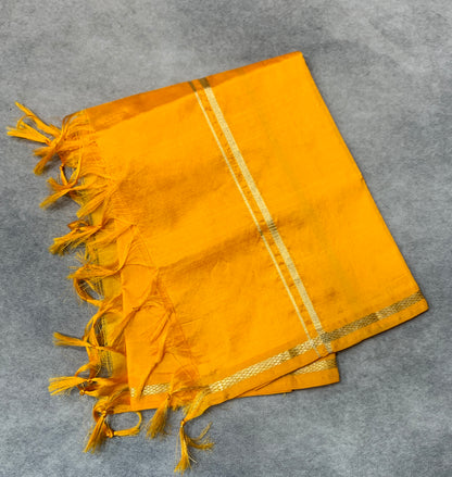 2 Mulam Silk Pooja Towel Mango Yellow Colour