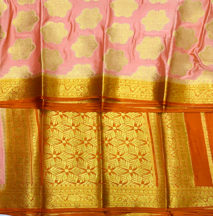 Crepe Saree Peach Colour with Orange Border