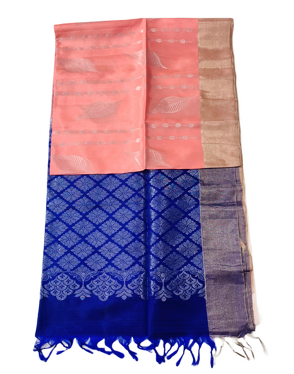 Soft Silk Saree Peach Colour with Copper border