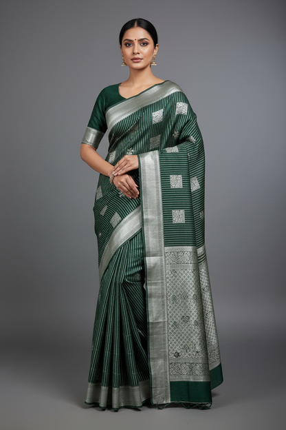 Fancy South Cotton summer Special in vibrant pastel colours - * Green * with Sliver Zari Border