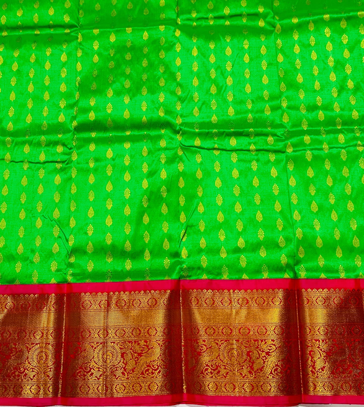 Light Green shade Pure Kanchipuram Kids Pattu Pavadai with Contrast border for age 2 to 5