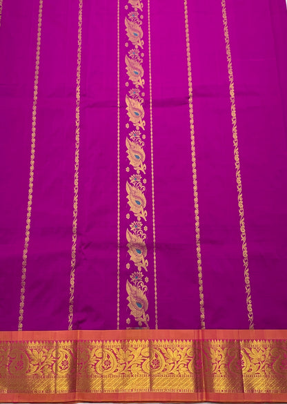 Pink shade Semi Silk Kids Pattu Pavadai with Contrast border for age above 10 years