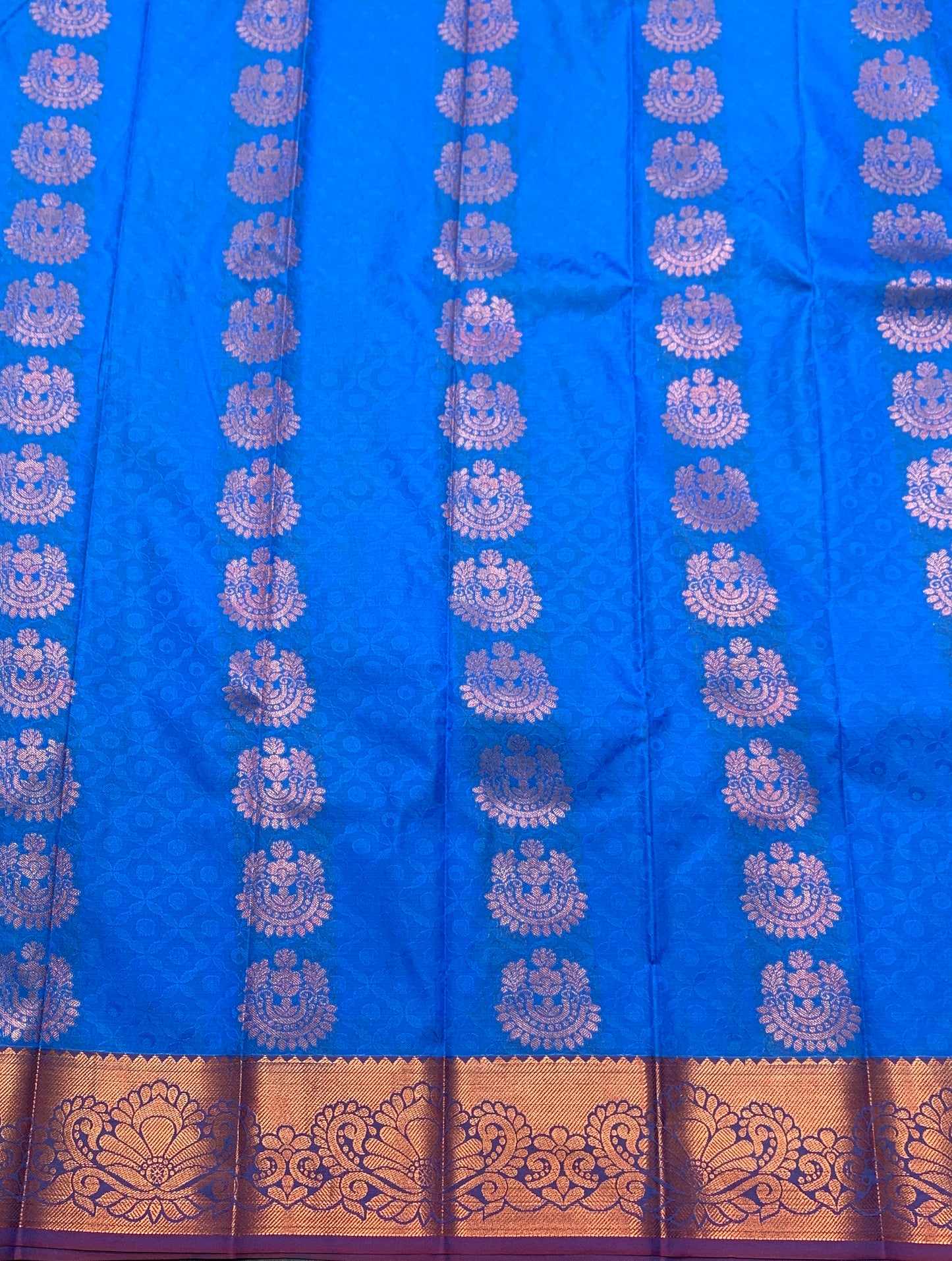 Vegan Silk Saree Royal Blue Colour Saree with Copper and Floral Design
