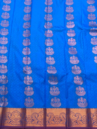 Vegan Silk Saree Royal Blue Colour Saree with Copper and Floral Design