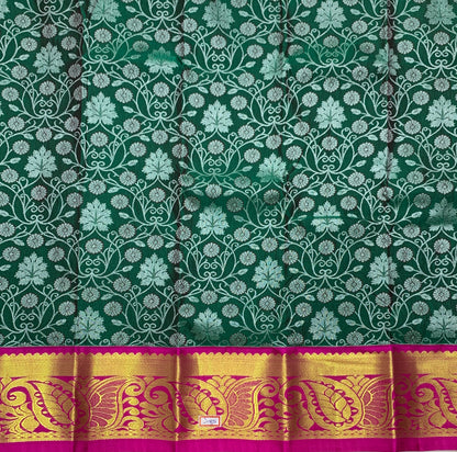 Peacock Green Shade Vegan Silk Kids Pattu Pavadai with Contrast Border for Newborn to 2 Years