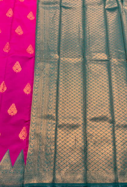 Pink Colour Art Silk Saree with Rama Green Border