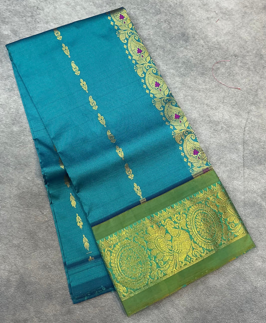 Rama Green Shade Semi Silk Kids Pattu Pavadai with Contrast border for Age 2 to 5 Years