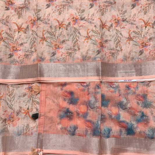 Jute Cotton Saree Peach Colour with Thread Border