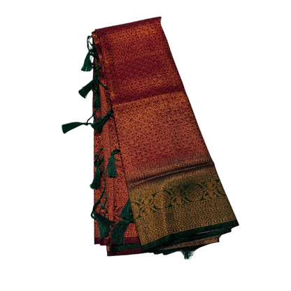 Brown shade kuberra pattu with Green Pallu