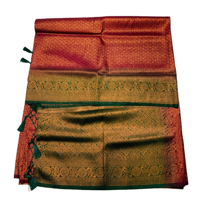 Brown shade kuberra pattu with Green Pallu