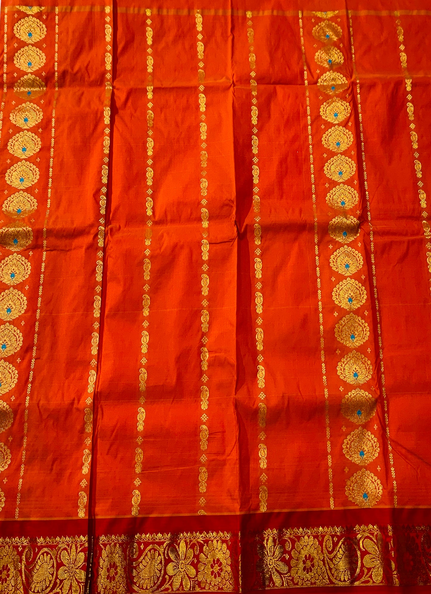 Brownish Orange shade Semi Silk Kids Pattu Pavadai with Contrast border for age 5 to 10