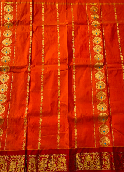 Brownish Orange shade Semi Silk Kids Pattu Pavadai with Contrast border for age 5 to 10