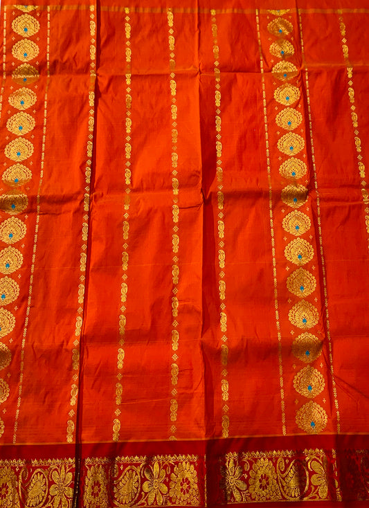 Brownish Orange shade Semi Silk Kids Pattu Pavadai with Contrast border for age 5 to 10