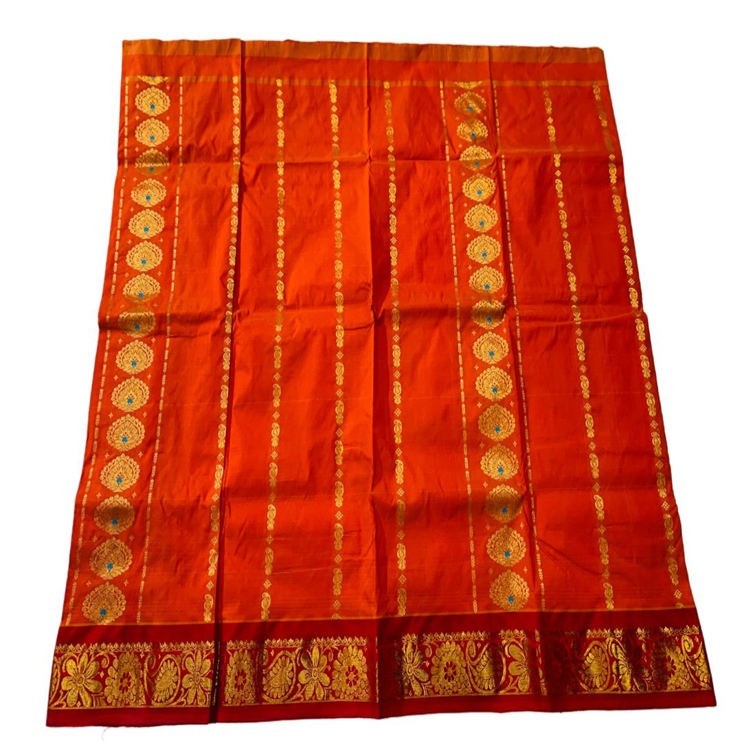 Brownish Orange shade Semi Silk Kids Pattu Pavadai with Contrast border for age 5 to 10