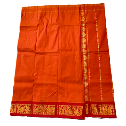 Brownish Orange shade Semi Silk Kids Pattu Pavadai with Contrast border for age 5 to 10