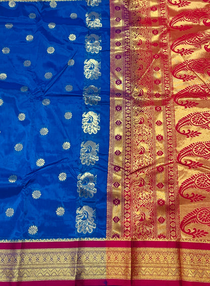 Blue shade saree with Sliver and Pink Border