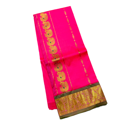 Baby Pink shade Semi Silk Kids Pattu Pavadai with Contrast border for age above 10 years