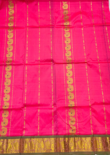 Baby Pink shade Semi Silk Kids Pattu Pavadai with Contrast border for age above 10 years