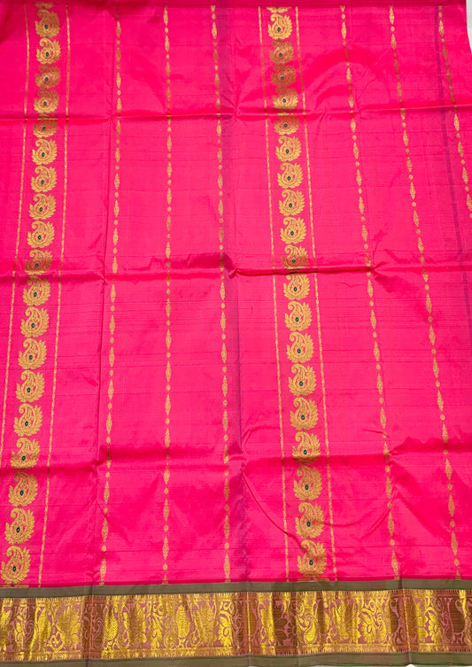 Baby Pink shade vegan silk Kids Pattu Pavadai with Contrast border (Size-20) Above 10 years