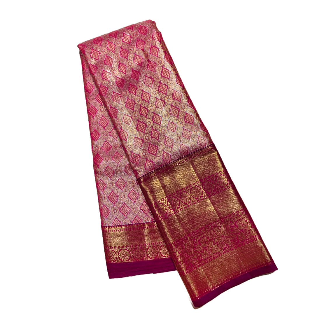 Baby Pink shade Soft kanchi pattu with Golden Border with Flower design