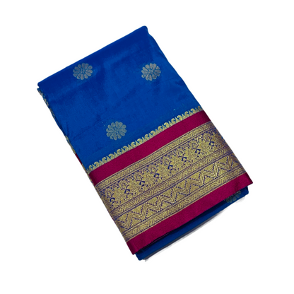 Blue shade saree with Sliver and Pink Border