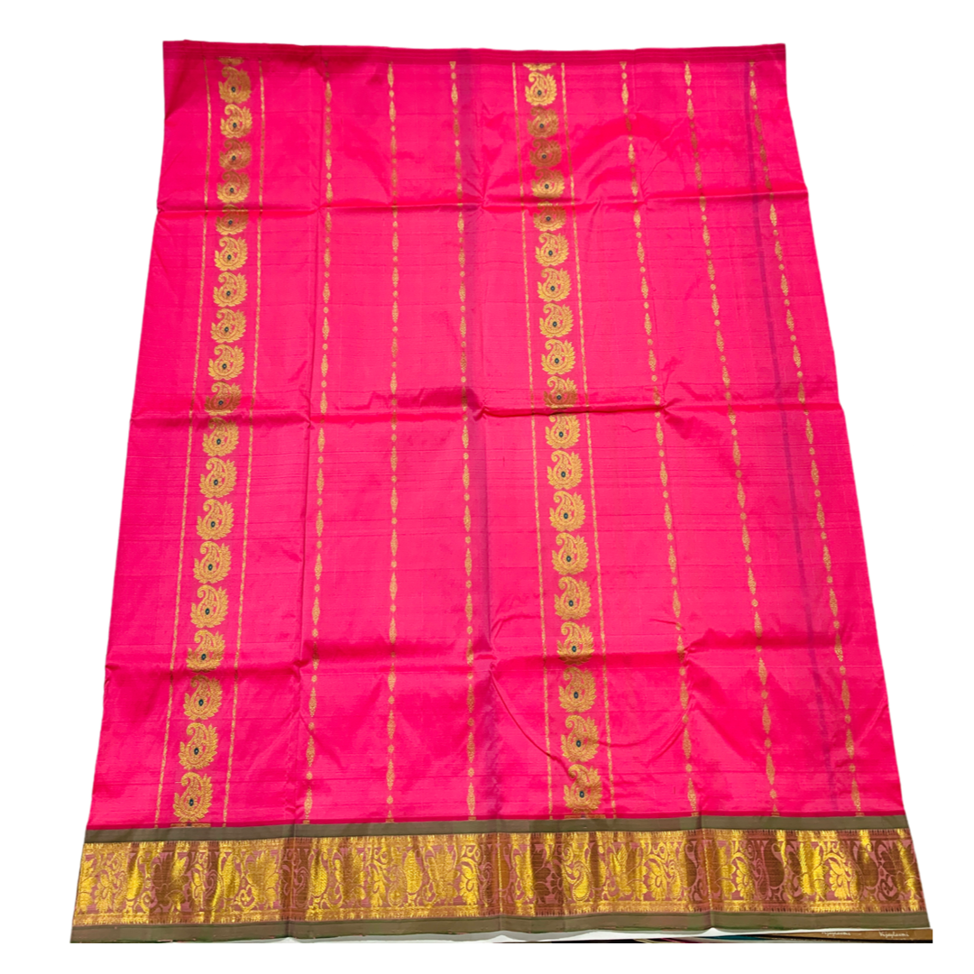 Baby Pink shade Semi Silk Kids Pattu Pavadai with Contrast border for age above 10 years