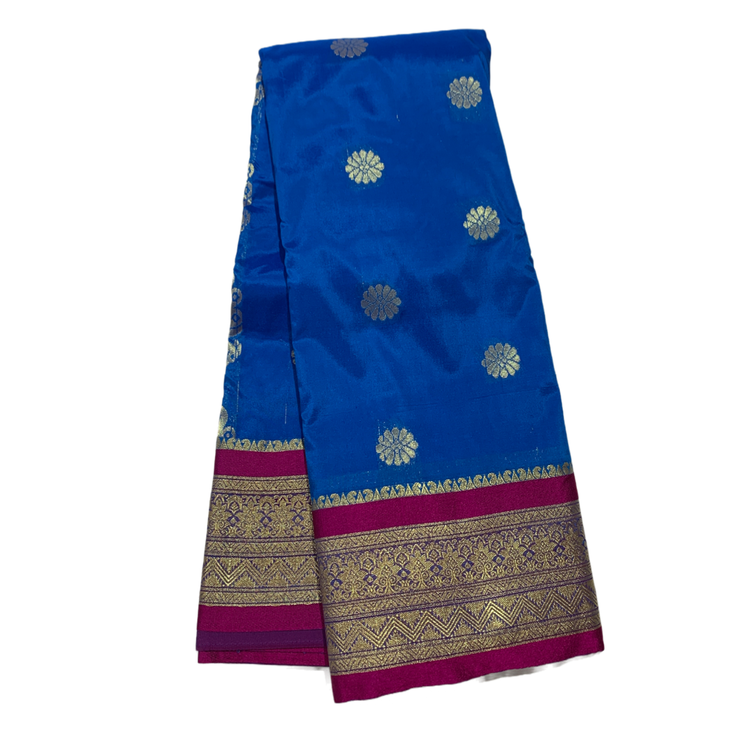 Blue shade saree with Sliver and Pink Border