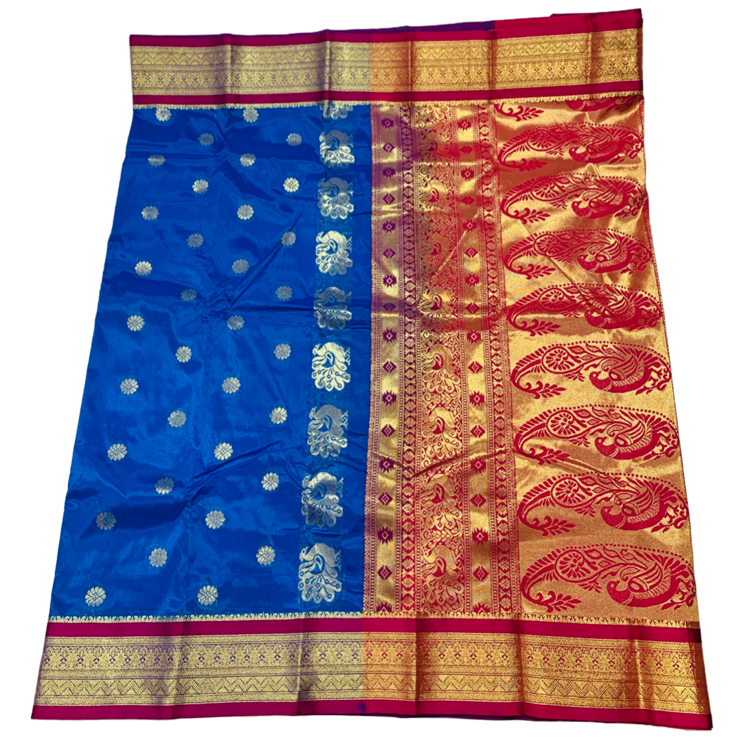 Blue shade saree with Sliver and Pink Border