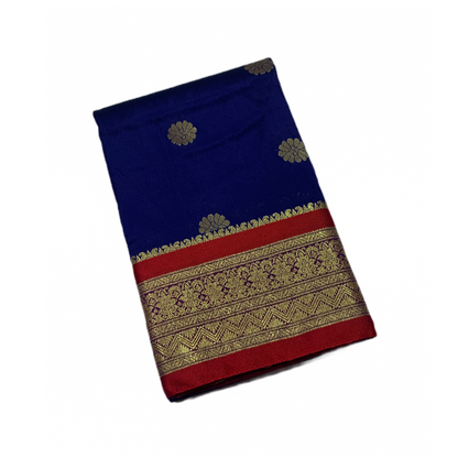 Blue shade saree with Sliver and Red Border