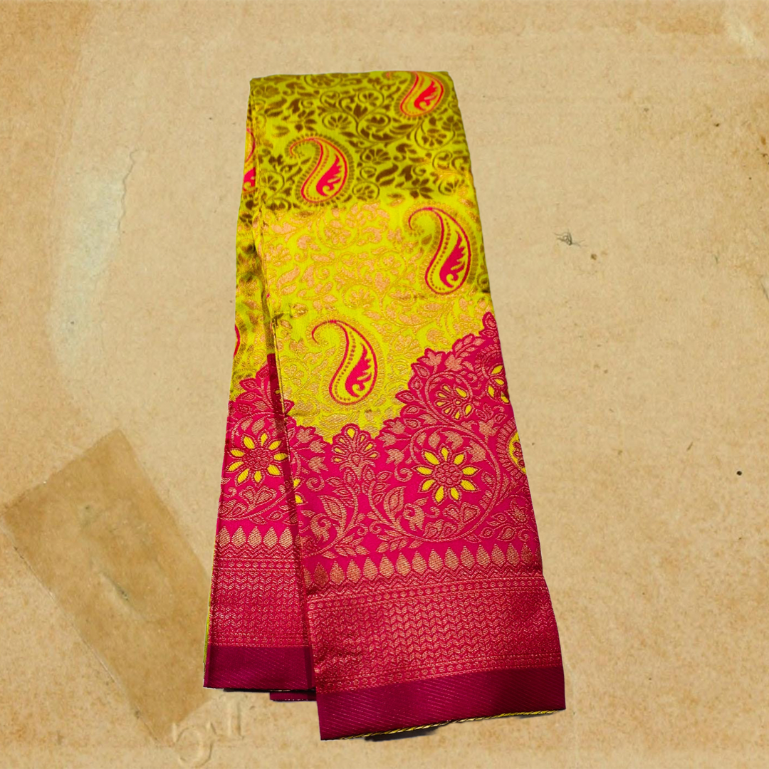 Bright Yellow saree with  Pink border