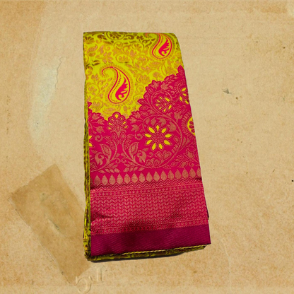 Bright Yellow saree with  Pink border