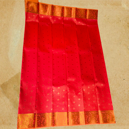 Pink shade saree with Copper Border with Mango and Flower design.