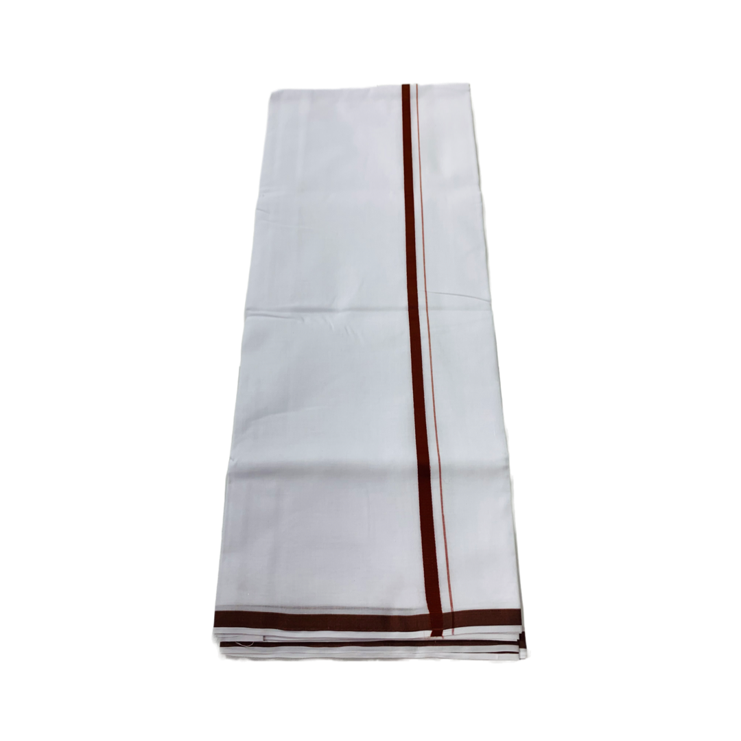 White Cotton Dhoti with Brown  Border.