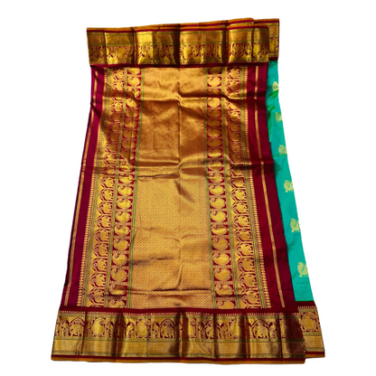 Pure Kachipuram Silk Saree Rama Green Colour with Maroon Border