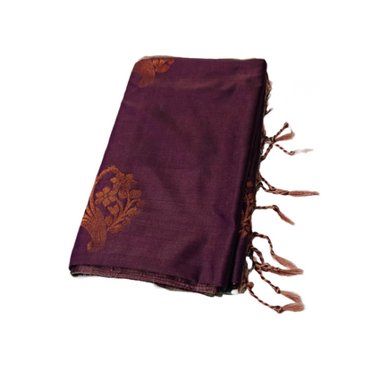 Soft Vegan Silk Saree Brown Colour with Border less