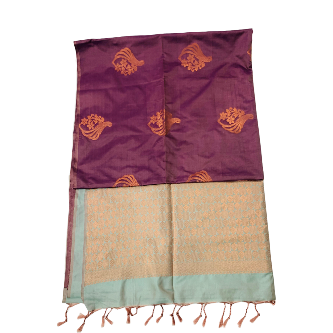 Soft Vegan Silk Saree Brown Colour with Border less