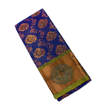 Bridal Vegan Silk Saree Blue Colour with Copper Border