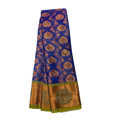 Bridal Vegan Silk Saree Blue Colour with Copper Border