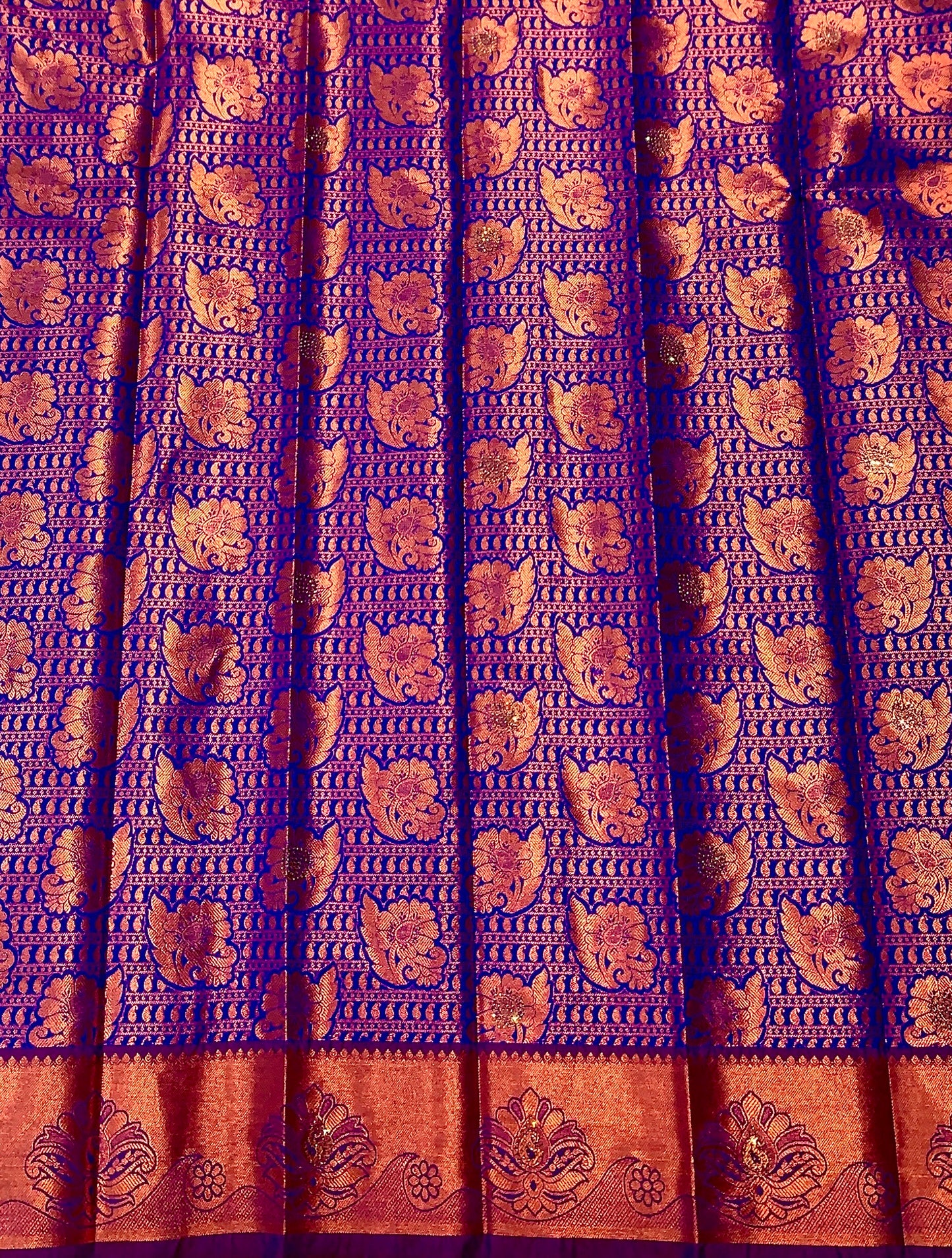 Bridal Vegan Silk Saree Blue Colour with Copper Border