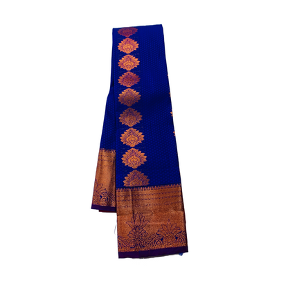 Blue shade saree with Copper Border with floral design