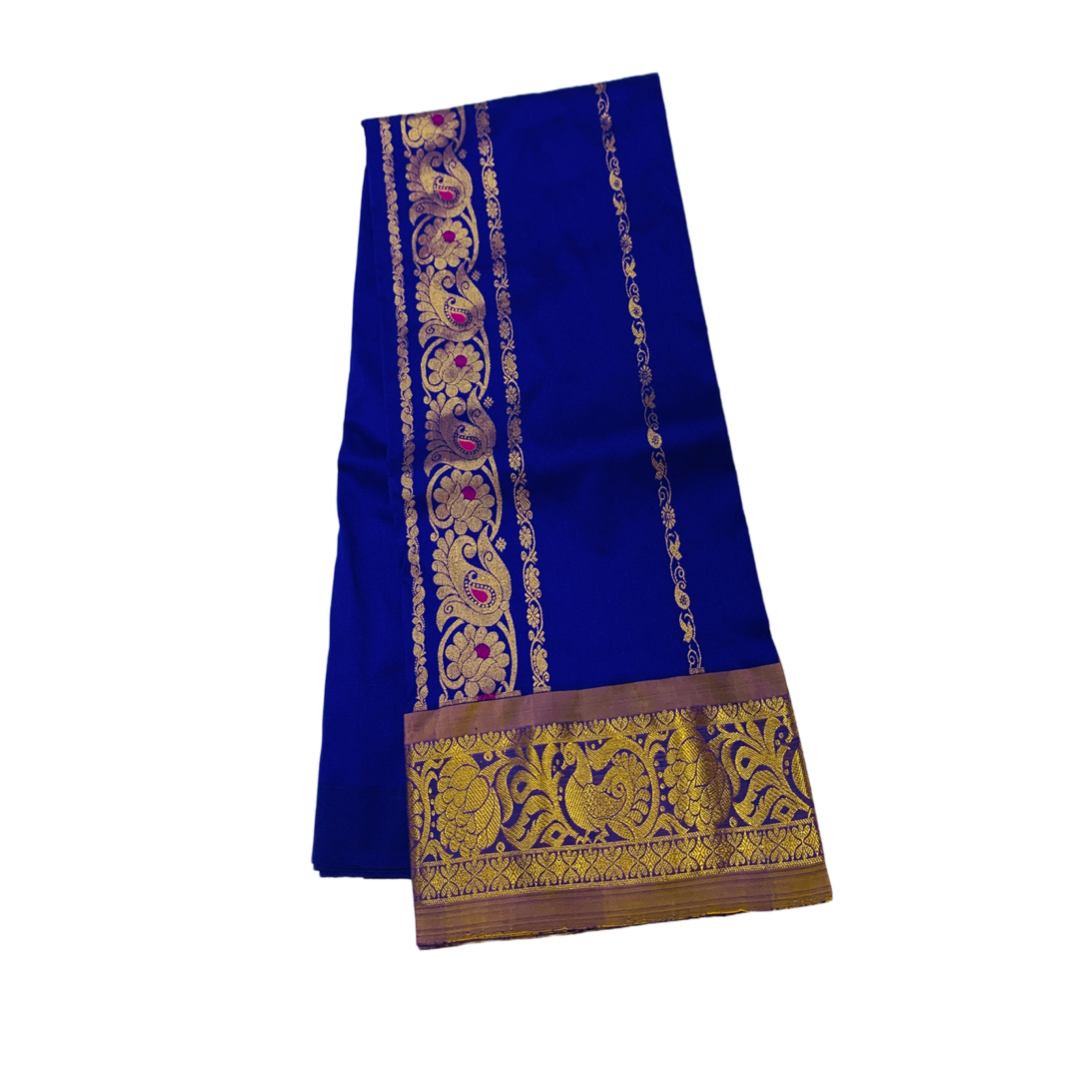 Blue shade Semi Silk Kids Pattu Pavadai with Contrast border age  above 10 Years