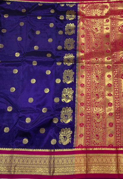 Blue shade saree with Sliver and Pink Border