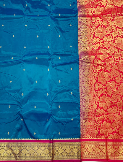 Blue shade saree with Sliver and Pink Border